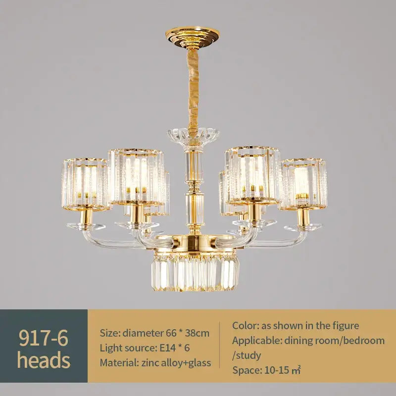 Gold Crystal 15-Head European Pendant Lamp