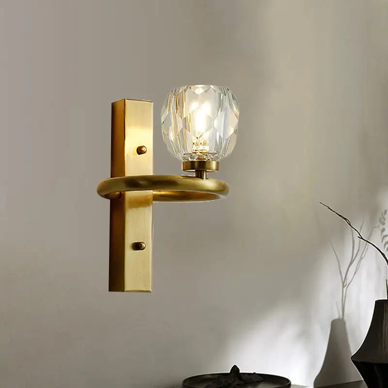 Gold Crystal Sphere Hallway Sconce