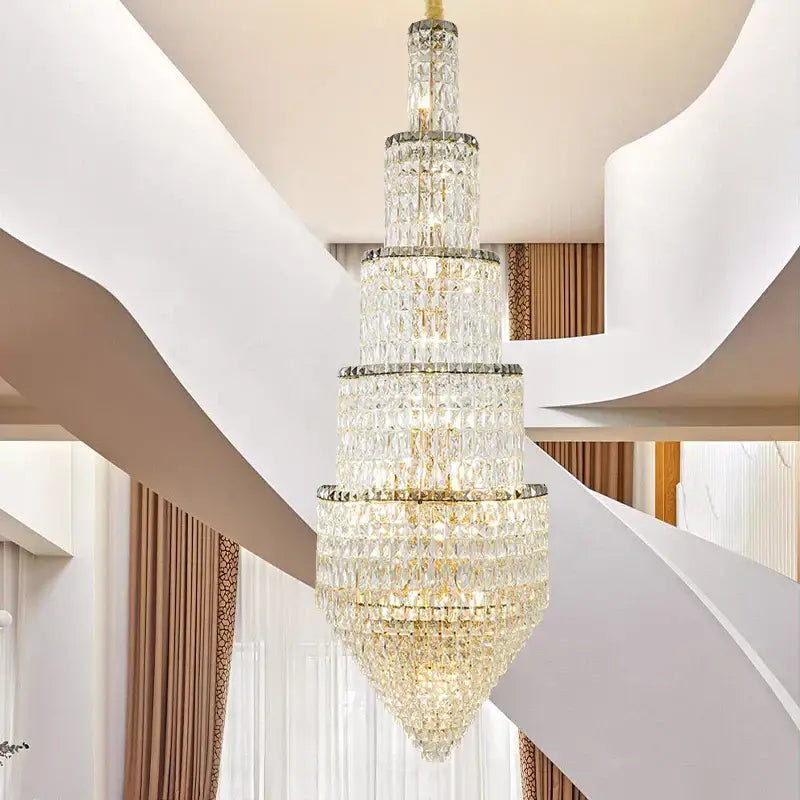 Gold Crystal Long Chandelier