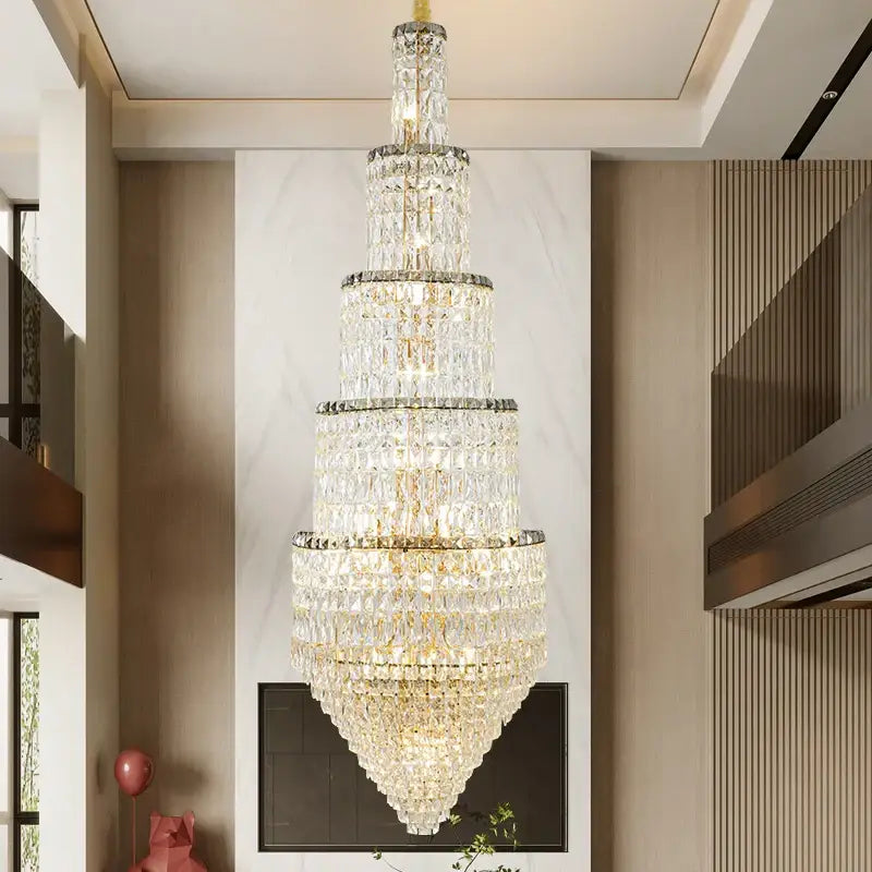 Gold Crystal Long Chandelier