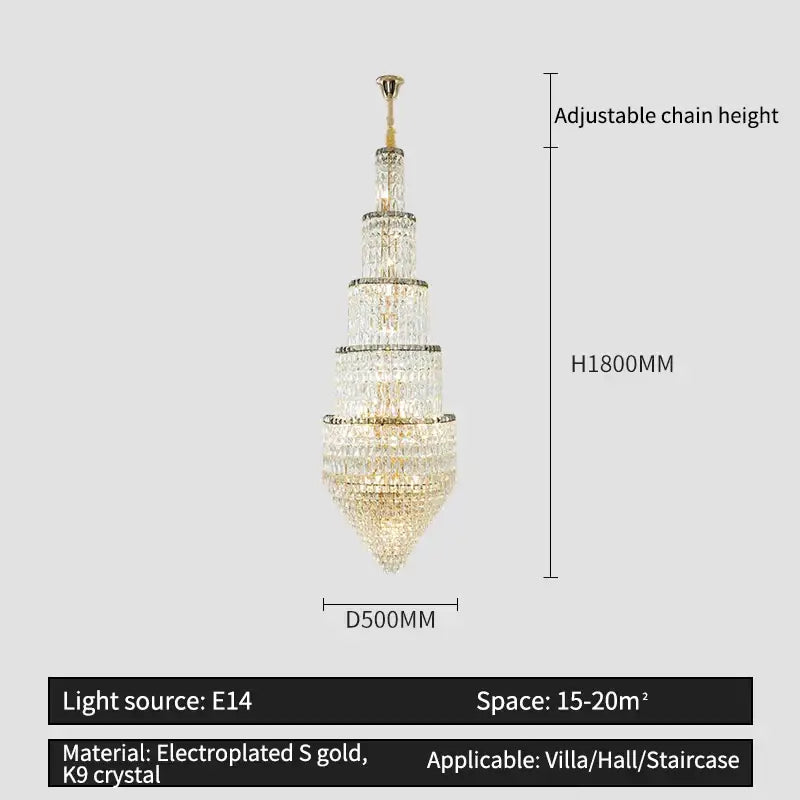 Gold Crystal Long Chandelier