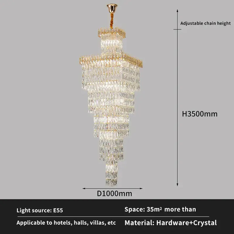 Gold Crystal Stair Chandelier Up To 400cm