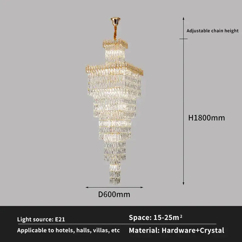 Gold Crystal Stair Chandelier Up To 400cm