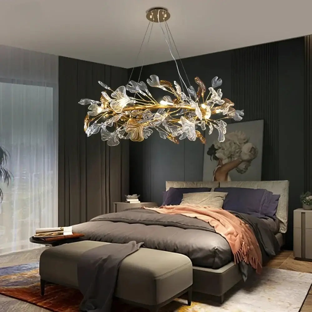Gold Crystal Branch Chandelier Leaf Motif