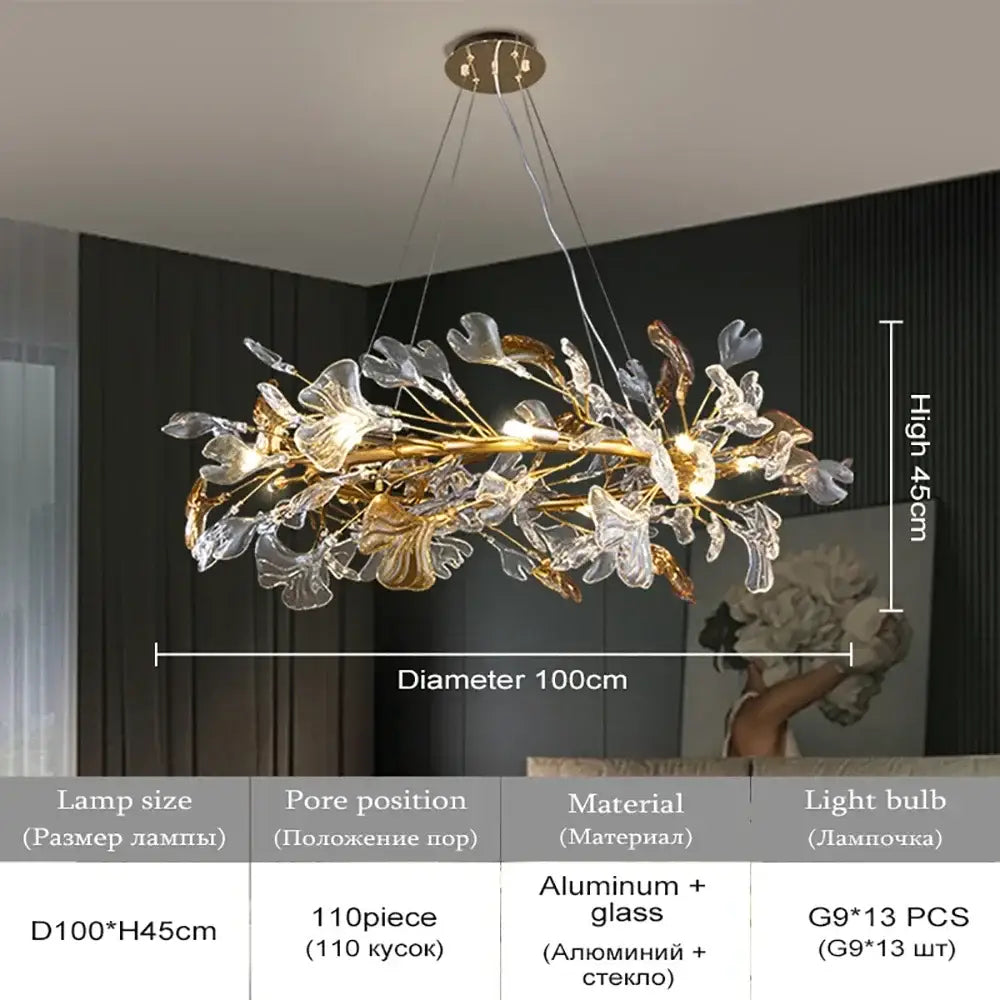 Gold Crystal Branch Chandelier Leaf Motif