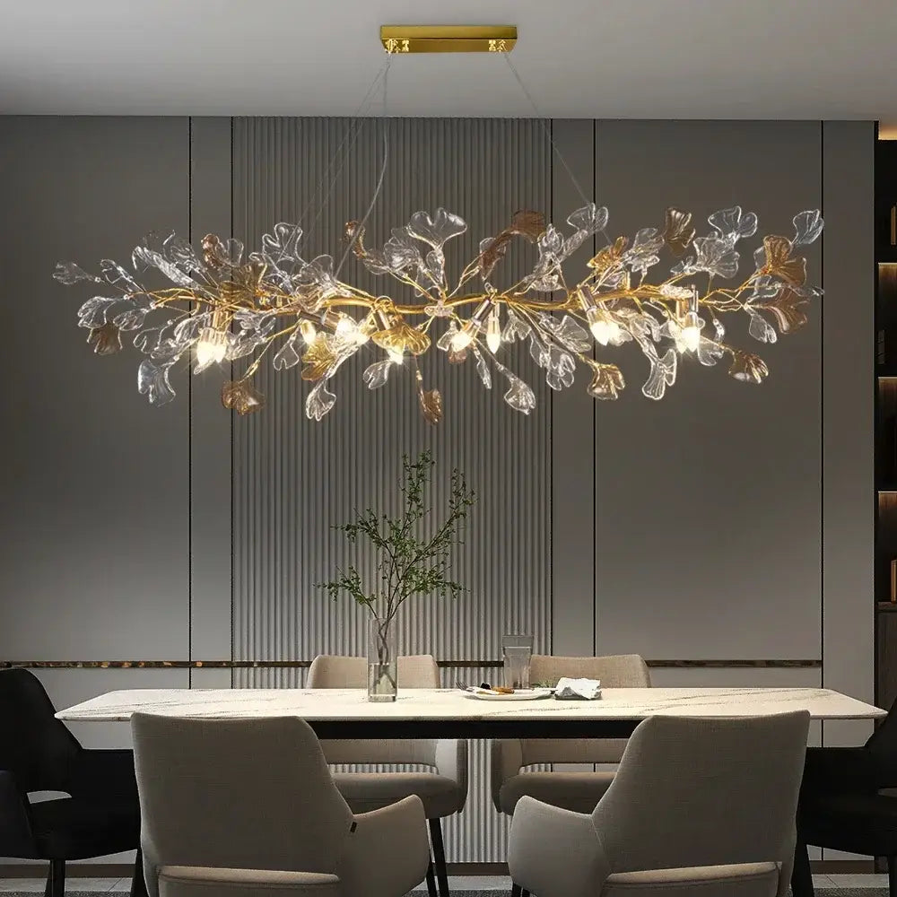 Gold Crystal Branch Chandelier Leaf Motif