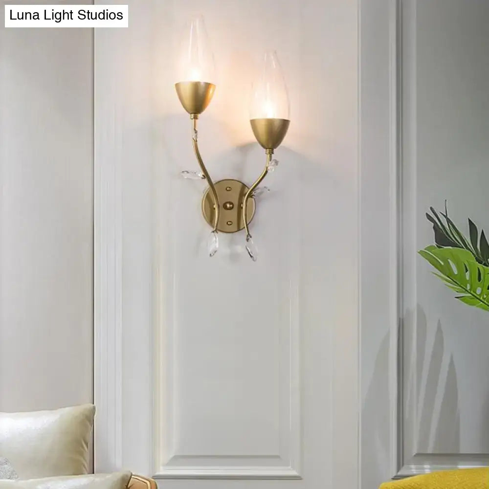 Gold Crystal Bedroom Sconce Leaf Design 1-2 Light
