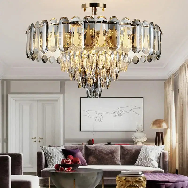 Gold Crystal Dining Pendant Adjustable Glow