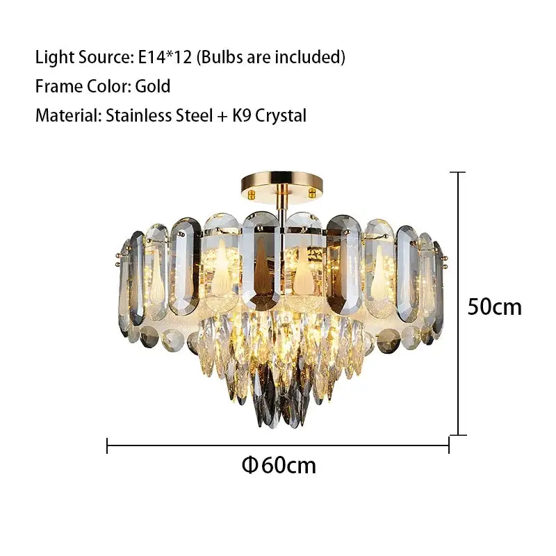 Gold Crystal Dining Pendant Adjustable Glow