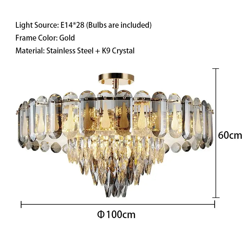Gold Crystal Dining Pendant Adjustable Glow