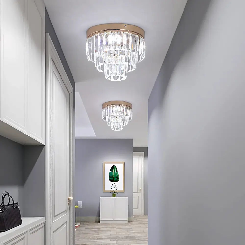 Gold Crystal Pendant Chandelier Dual Mount Style