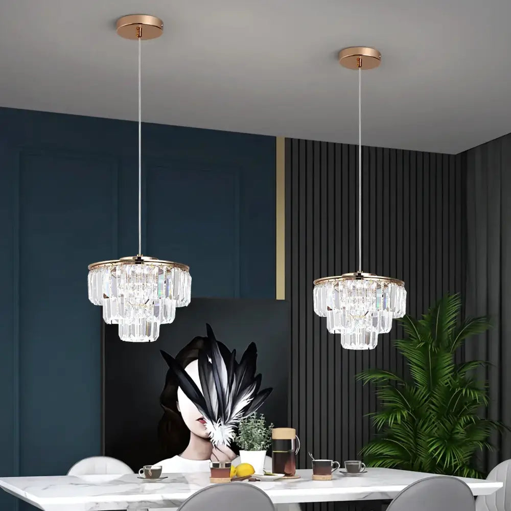 Gold Crystal Pendant Chandelier Dual Mount Style