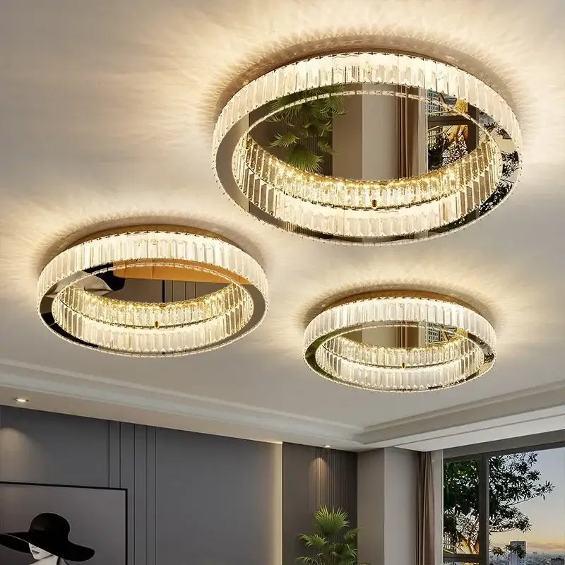 Gold Crystal Ceiling Chandelier Remote-Controlled