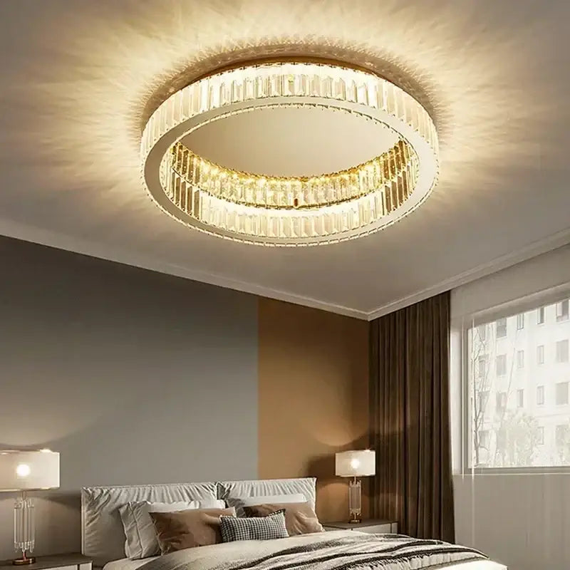 Gold Crystal Ceiling Chandelier Remote-Controlled
