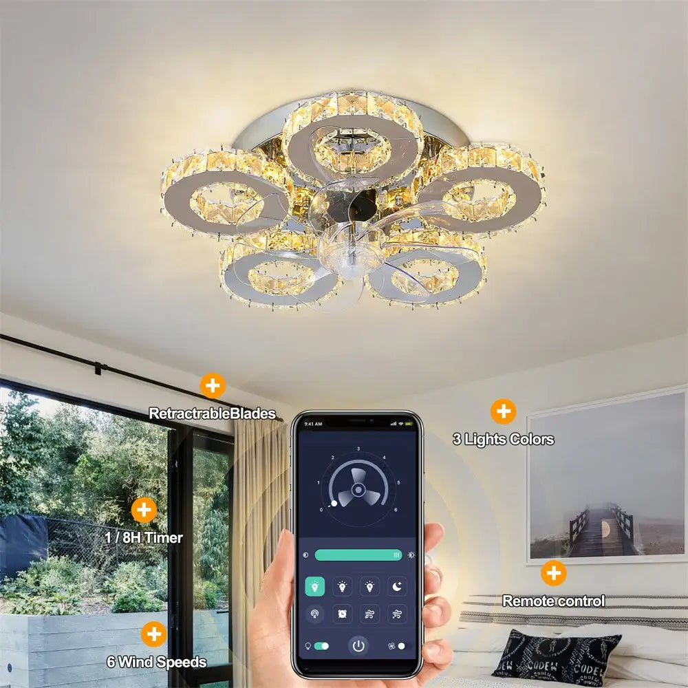Gold Crystal Ceiling Fan With Integrated LED