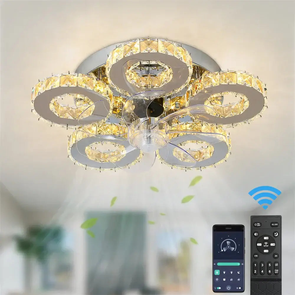 Gold Crystal Ceiling Fan With Integrated LED