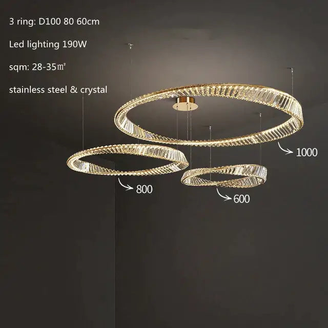 Gold Crystal Double Ring Pendant