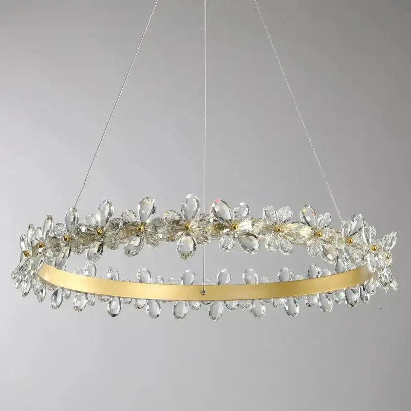 Gold Crystal Pendant Chandelier Remote-Controlled