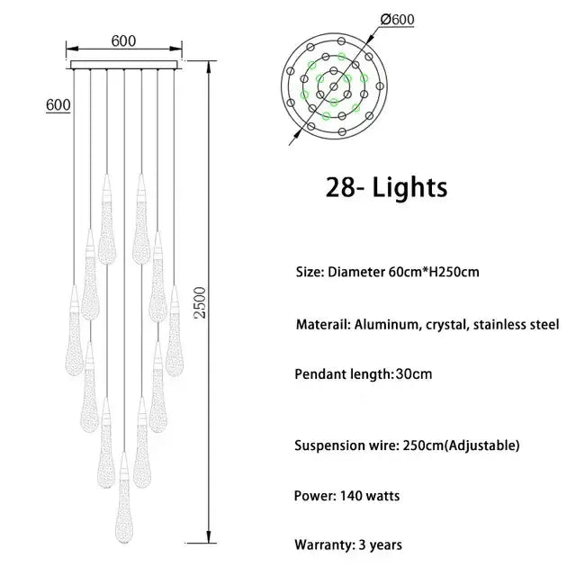 Chrome Crystal Teardrop Light