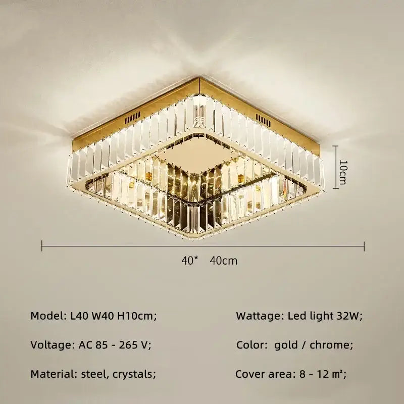 Gold Crystal Dimmable Stainless Steel Living Room Ceiling Light