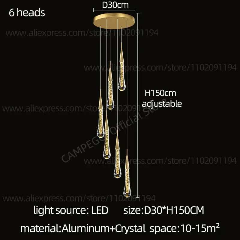 Gold Crystal 48-Head Hall Pendant Chandelier