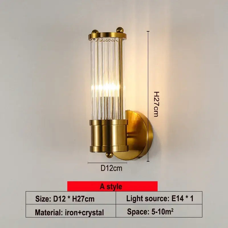 Gold Crystal Glass Rod Wall Sconce