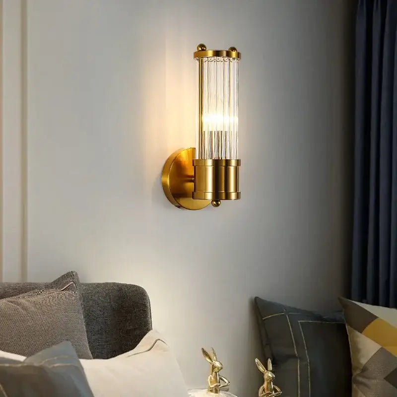 Gold Crystal Glass Rod Wall Sconce