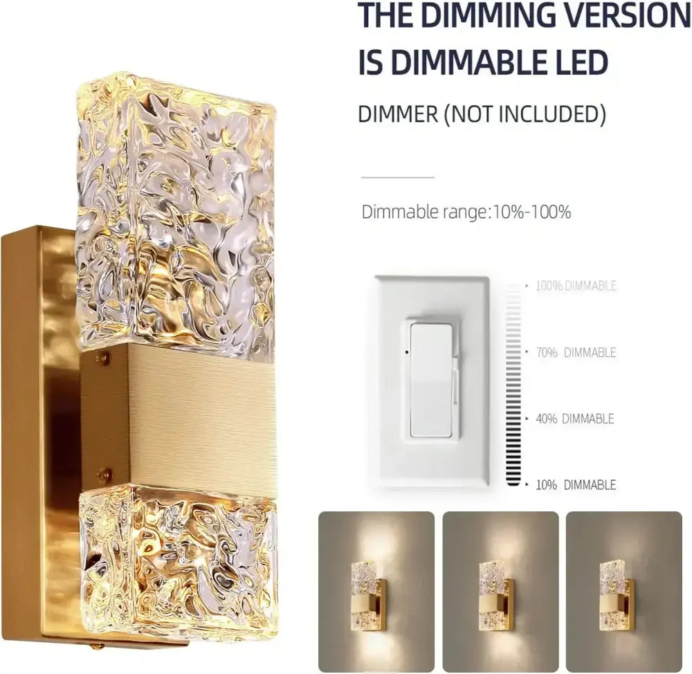 Gold Crystal LED Dimming Switch Bedroom Sconce