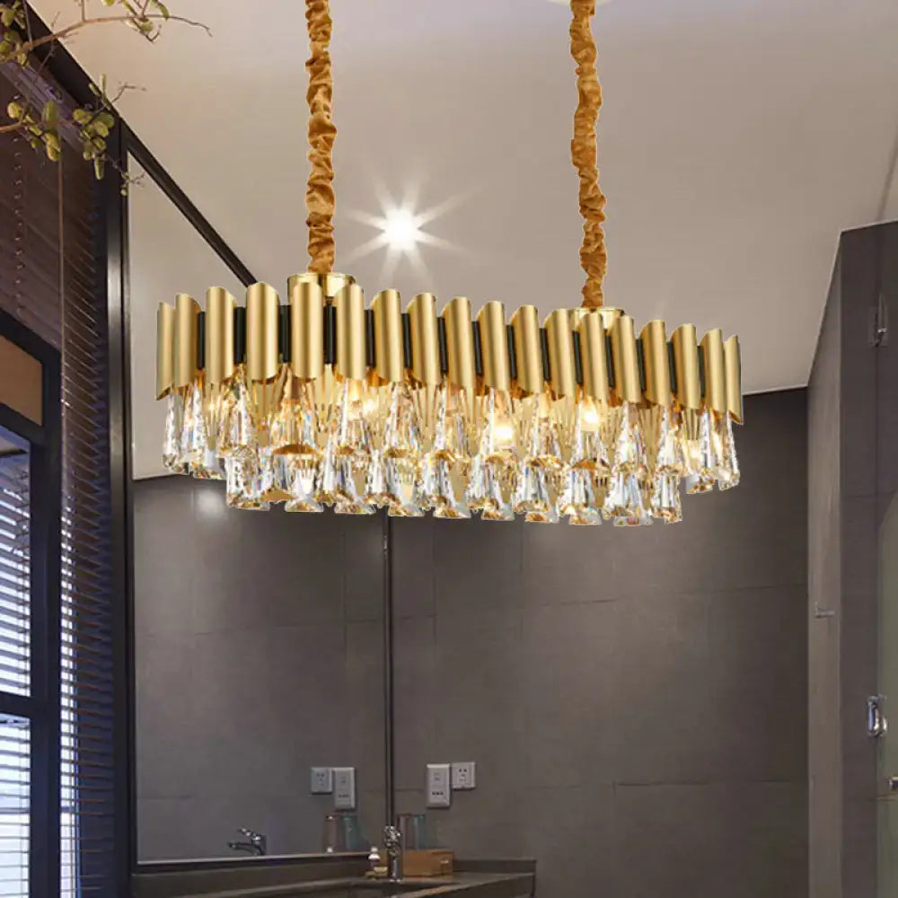 Gold Oval Crystal Twelve-Head Triangle Chandelier