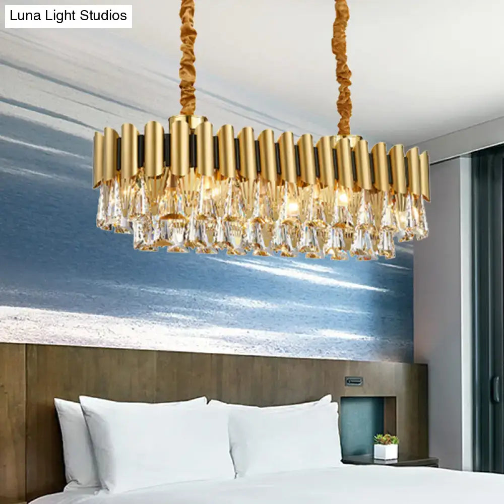 Gold Oval Crystal Twelve-Head Triangle Chandelier