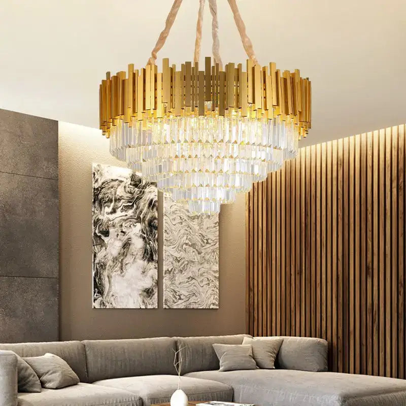 Gold Crystal Tiered 90cm Cascading Chandelier