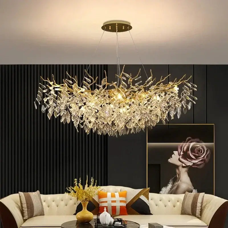 Gold Crystal Leaf 140cm Chandelier
