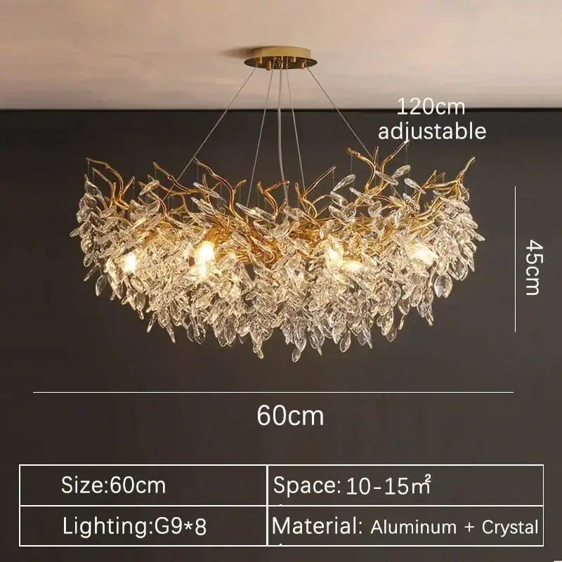 Gold Crystal Leaf 140cm Chandelier