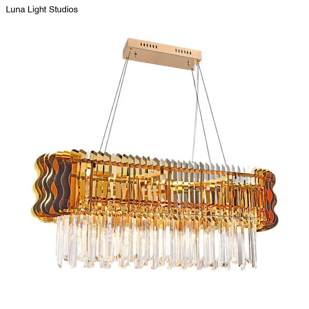Gold Crystal Prism Oblong Table Chandelier