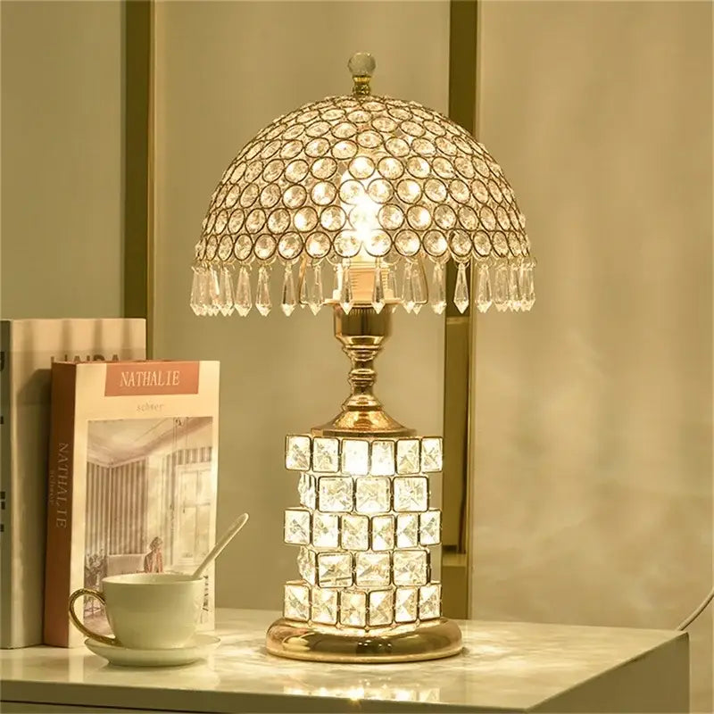 Gold Crystal Remote Control Bedroom Table Lamp