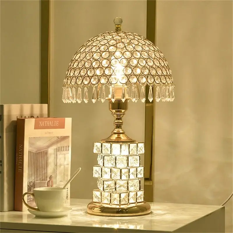 Gold Crystal Remote Control Bedroom Table Lamp