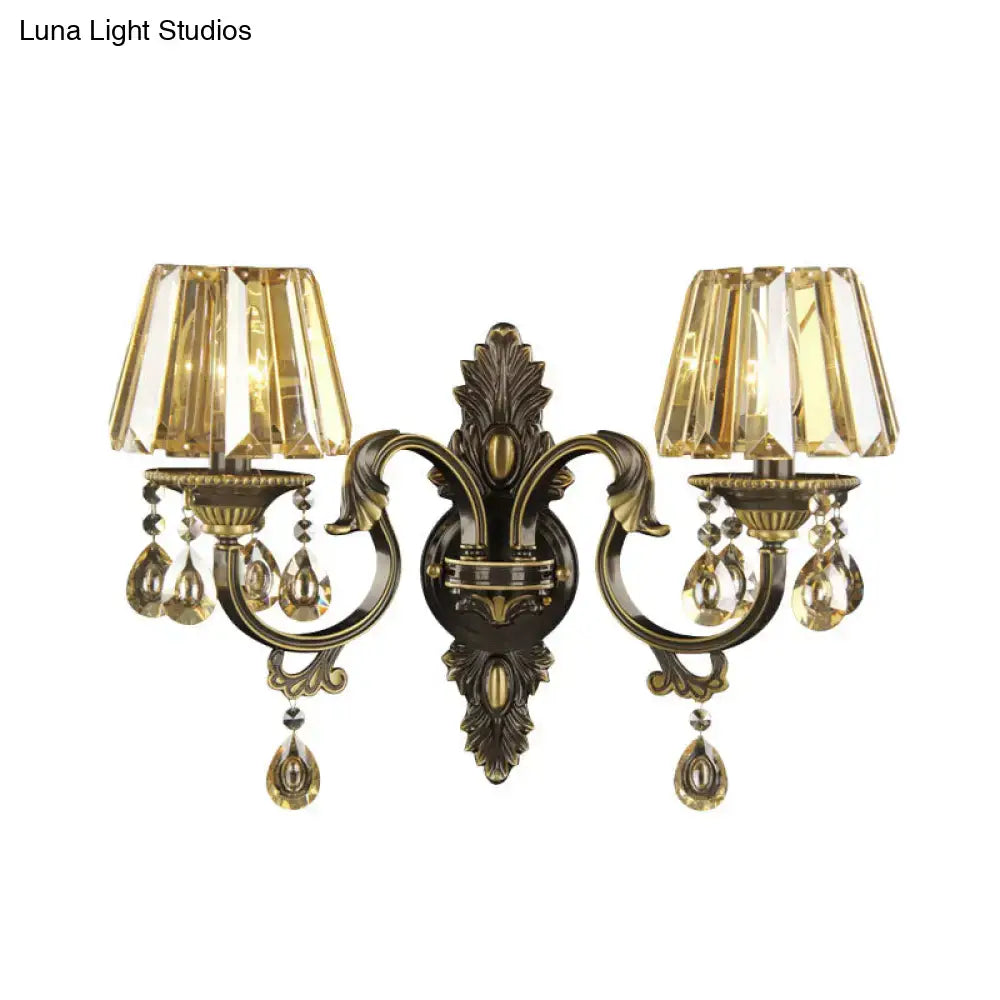 Gold Crystal Amber Teardrop Sconce