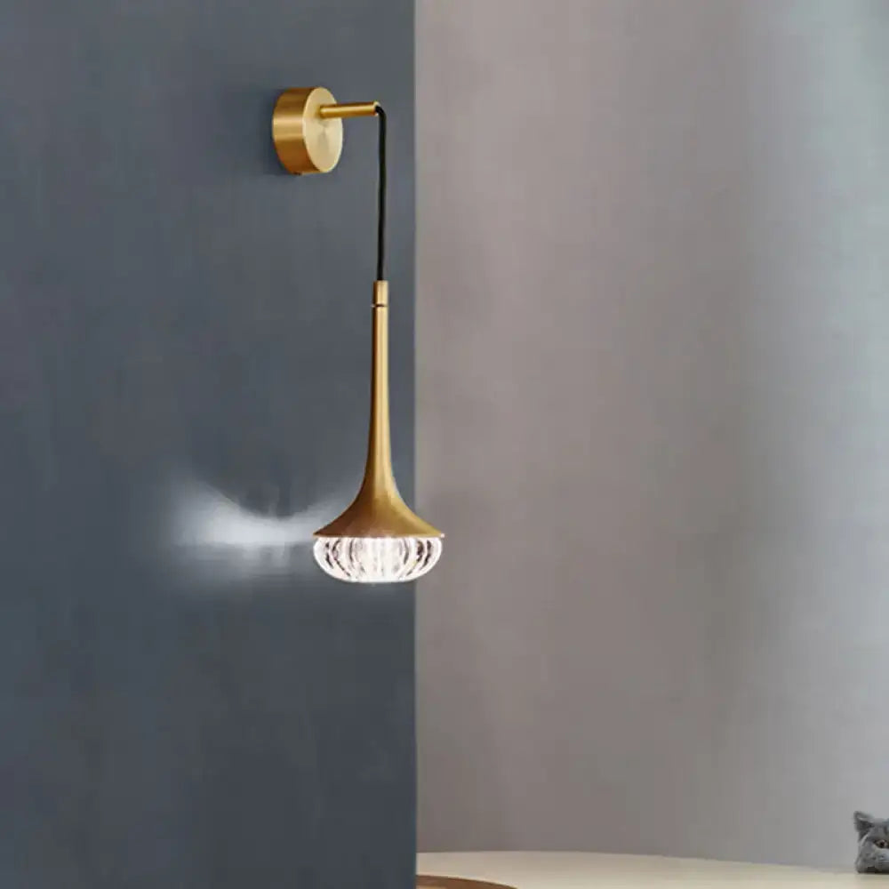Gold Crystal LED Wall Sconce for Bedroom