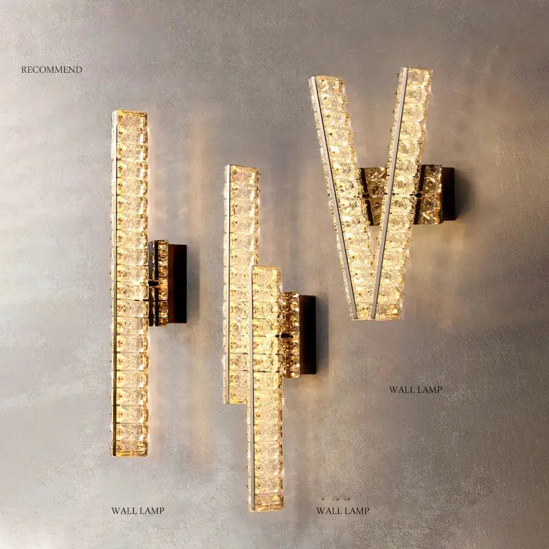 Gold Crystal Wall Lamp V-Shaped Design H33cm