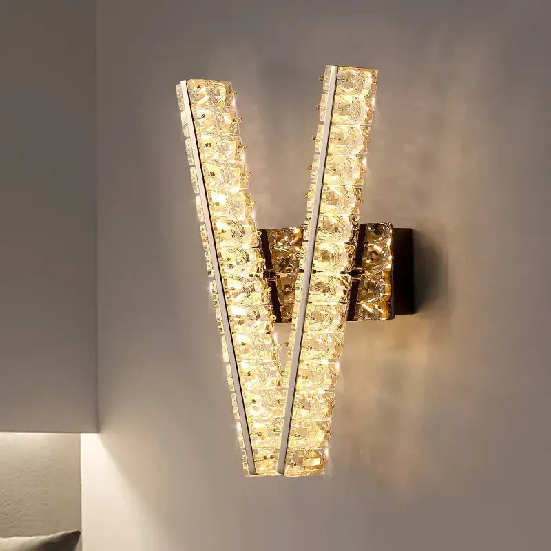 Gold Crystal Wall Lamp V-Shaped Design H33cm