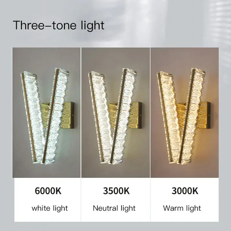 Gold Crystal Wall Lamp V-Shaped Design H33cm