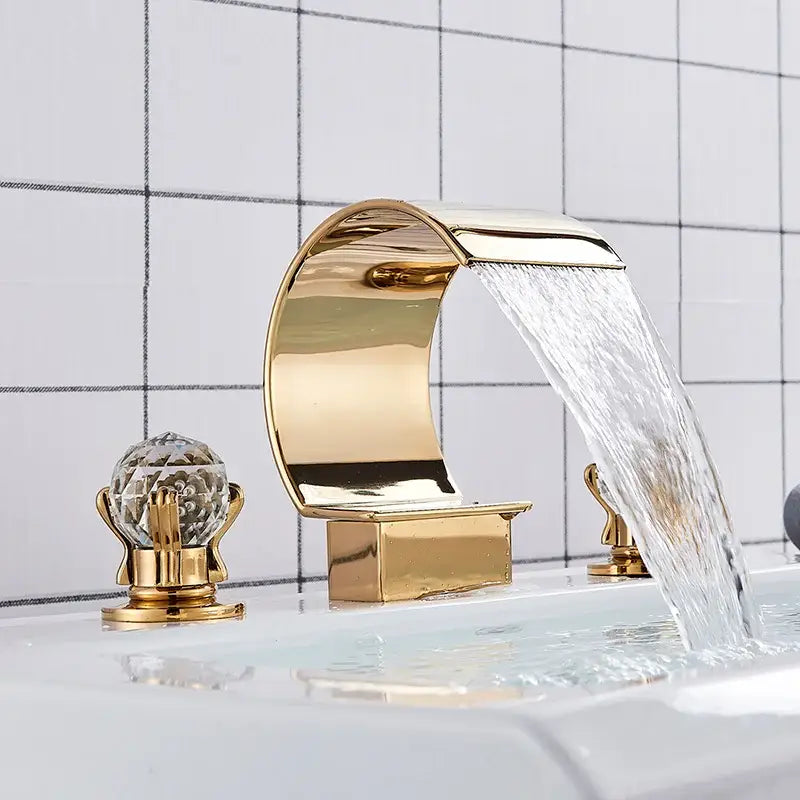Gold Waterfall Basin Faucet Wide Spout Spa Style