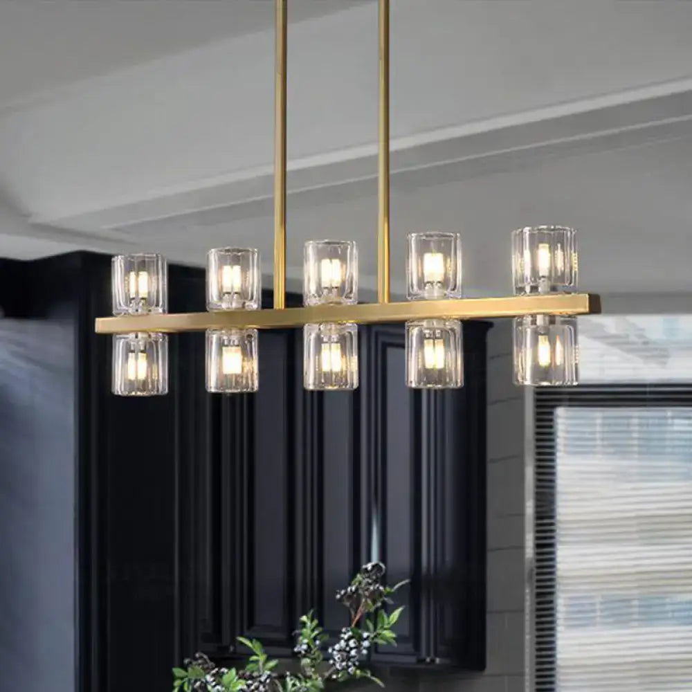 Gold Crystal Ten-Head Island Chandelier