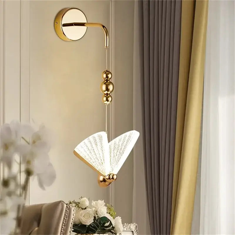 Gold Glass Wall Sconce with Butterfly Motif