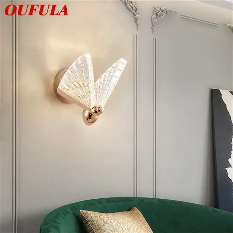 Gold Glass Wall Sconce with Butterfly Motif