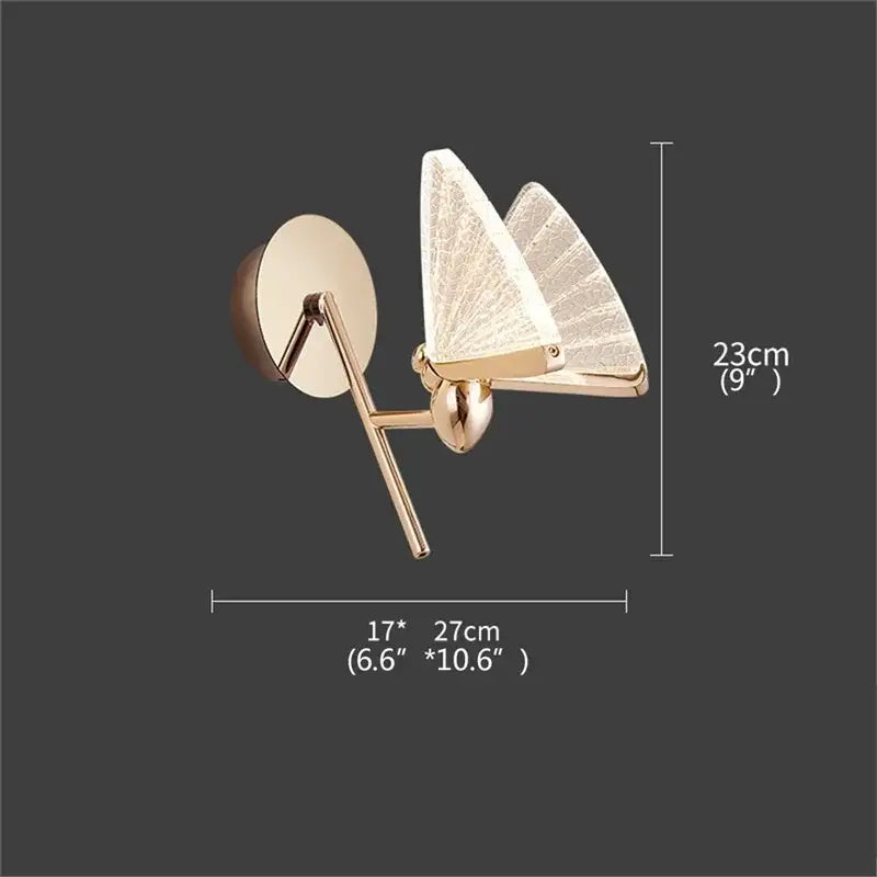 Gold Glass Wall Sconce with Butterfly Motif