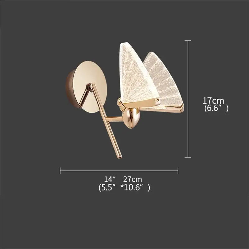 Gold Glass Wall Sconce with Butterfly Motif