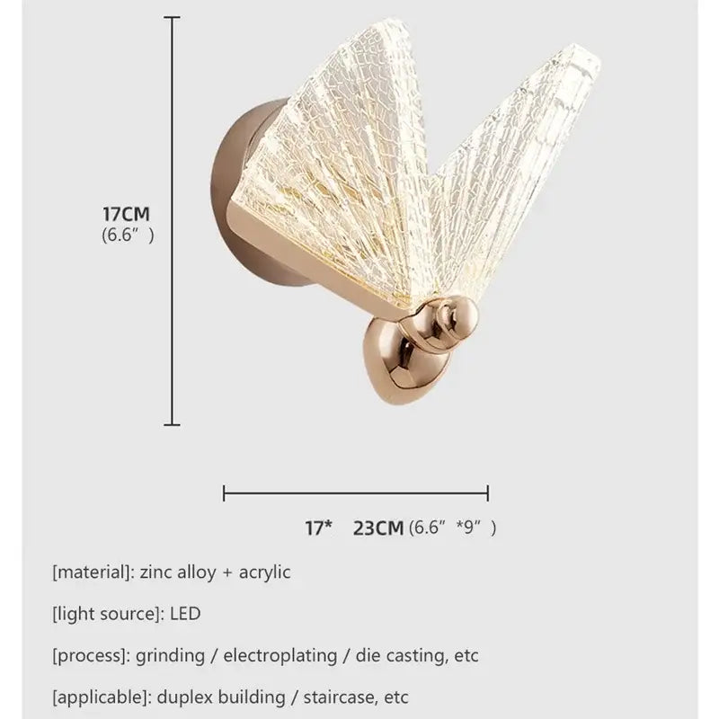 Gold Glass Wall Sconce with Butterfly Motif