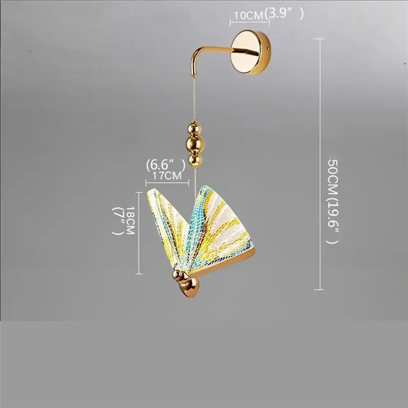 Gold Glass Wall Sconce with Butterfly Motif