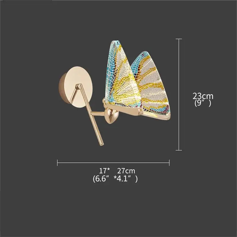 Gold Glass Wall Sconce with Butterfly Motif